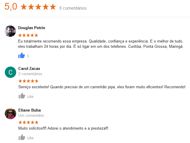 Comentários de clientes no Google